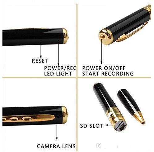 Electronics 720p Gold & Black Indoor Outdoor Spy Pen Camera with Audio/Video Recording, up to 32 GB Card supportable (not Included)