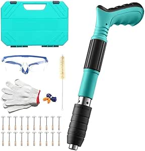 The nail wall fixing tool for cement wall, manual steel nail gun tool, concrete nail gun, mini portable nail shooting machine with 20 nails, HouseHol(blue)