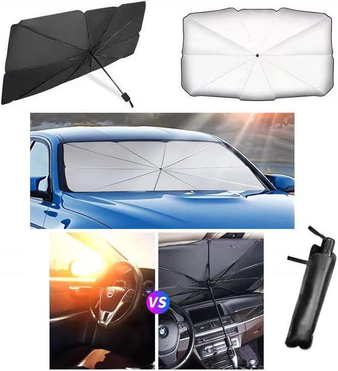 Car Front Window Sunshade, Car Windshield Sunshade Umbrella, Foldable Car Windscreen Sun Shade Blocks UV Ray 140cm x 78cm Large