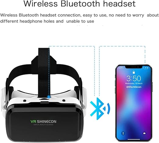 VR SHINECON Headset +Bluetooth 3D Glasses Goggles HD Virtual Reality Headset Compatible with iOS & Android Phone Eye Protected Soft & Comfortable Adjustable Distance for Phones 4.7-6.7"