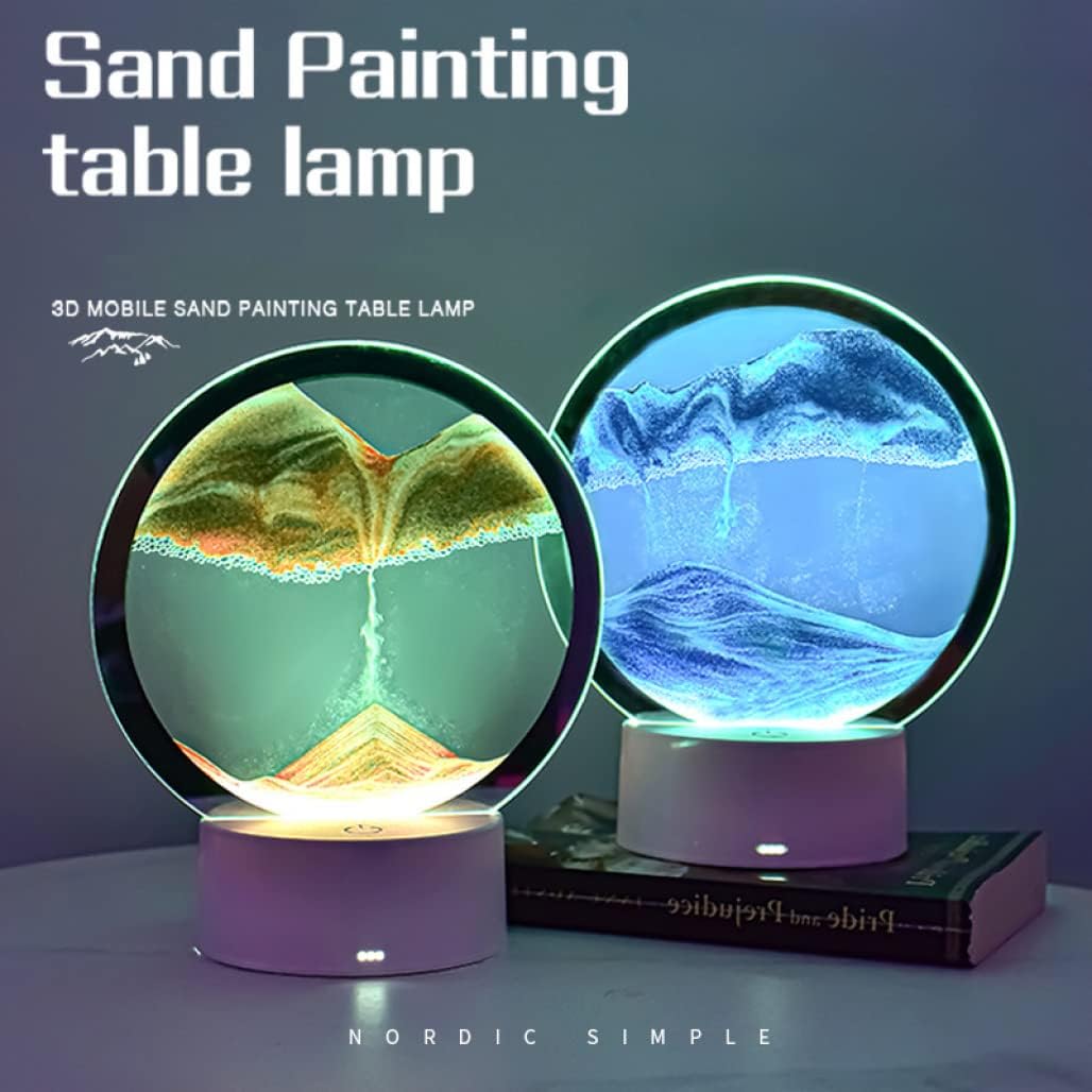 Moving Sand Art Picture Round Glass 3D Deep Sea Sandscape in Motion Display Flowing Sand Frame