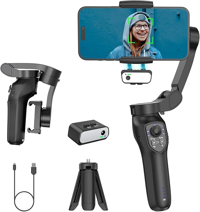 L7C Pro KIT, Gimbal Stabilizer for TikTokers/Youtubers, Handheld Phone Gimbal with Magnetic AI Active Tracking, Foldable Phone Stabilizer for Video Recording, for iPhone& Android, Vlogging Kit