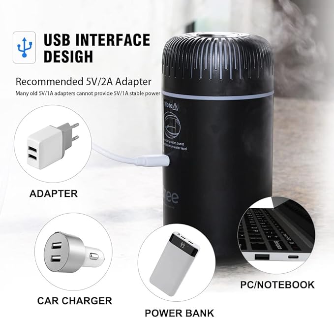 Car Diffuser, USB Plug-in 100ml Mini Humidifier Essential Oil Diffuser Car Freshener Aromatherapy Diffuser(Black)