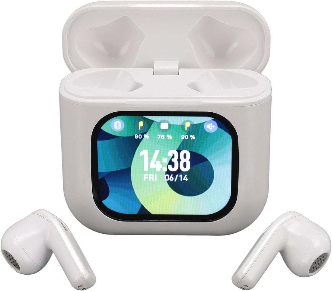 Wireless Earbuds with Touchscreen Charging Case, Bluetooth Headphones - Noise Cancelling, Multi App Notification Support for Sports Exercise (White)