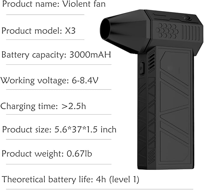 Mini Blower Turbo Jet Fan Turbo Violent Fan 130,000 RPM Powerful Blower with High-Speed Duct Fan (X3)