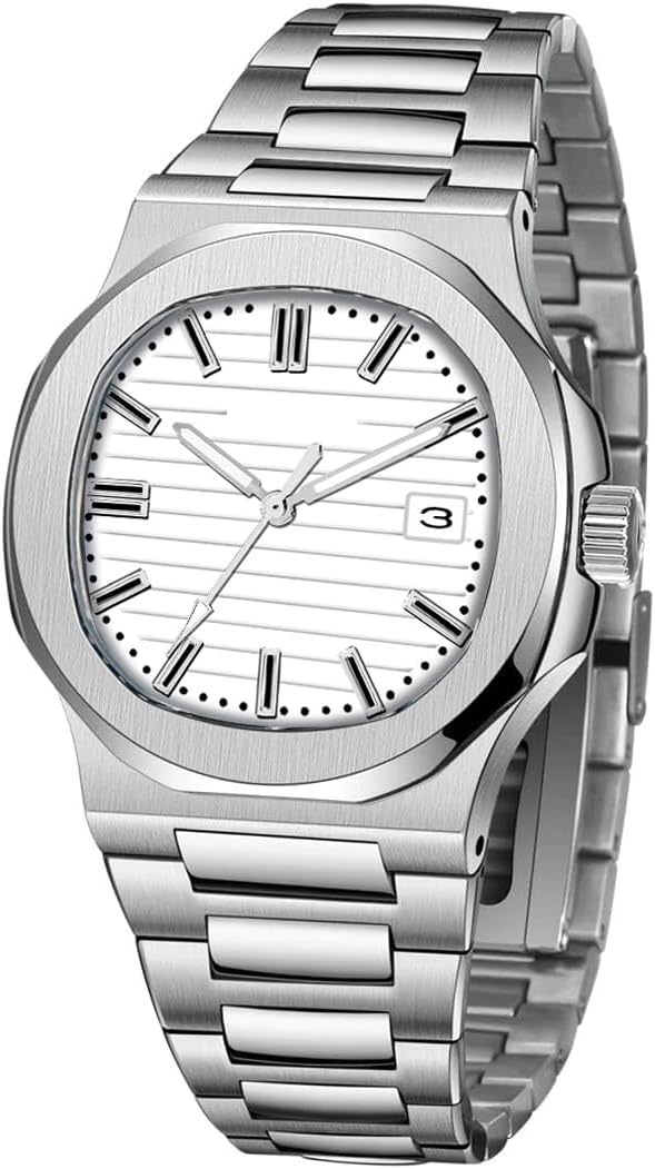 Shocknshop Analogue Stylish Square Dial Date Display Stainless Steel Mens Watch -WCH85