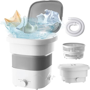 Portable Washing Machine, Mini Washer Foldable Bucket Washer Underwear Socks Baby Small Clothes Washing Machine with Drain Basket Blue Light Sterilization Spin Dry for Travel Apartment Laundry Camping