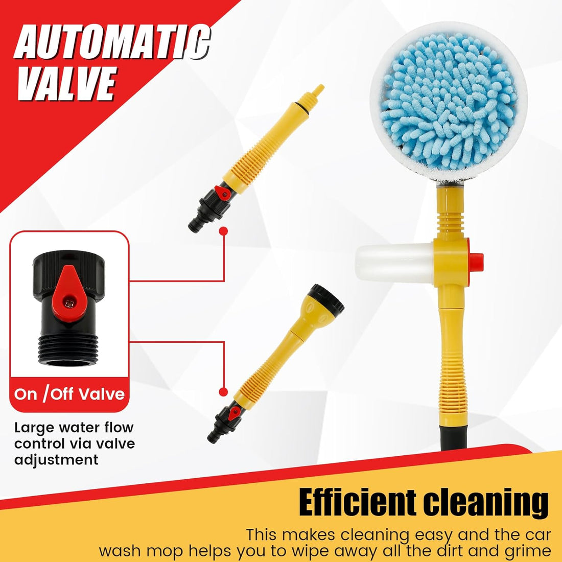 Car Wash Brush Kit 360° Auto Rotating Car Cleaning Brush with Foam Bottle 39'' Long Handle Chenille Car Cleaning Brush Mop High Pressure Car Scrub Brush With Hose Attachment