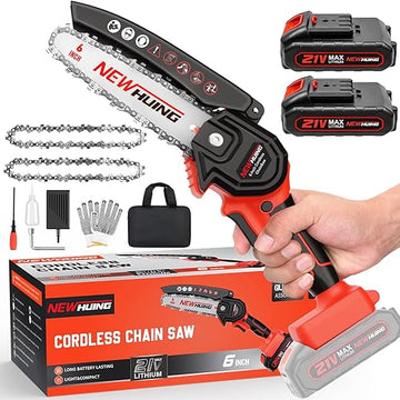 New Huing Mini Cordless Chainsaw Kit, Upgraded 4 One-Hand Handheld Electric Portable Chainsaw, 21V Rechargeable Battery Operated, for Tree Trimming and Branch Wood Cutting by