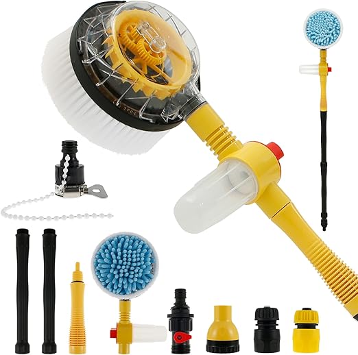 Car Wash Brush Kit 360° Auto Rotating Car Cleaning Brush with Foam Bottle 39'' Long Handle Chenille Car Cleaning Brush Mop High Pressure Car Scrub Brush With Hose Attachment