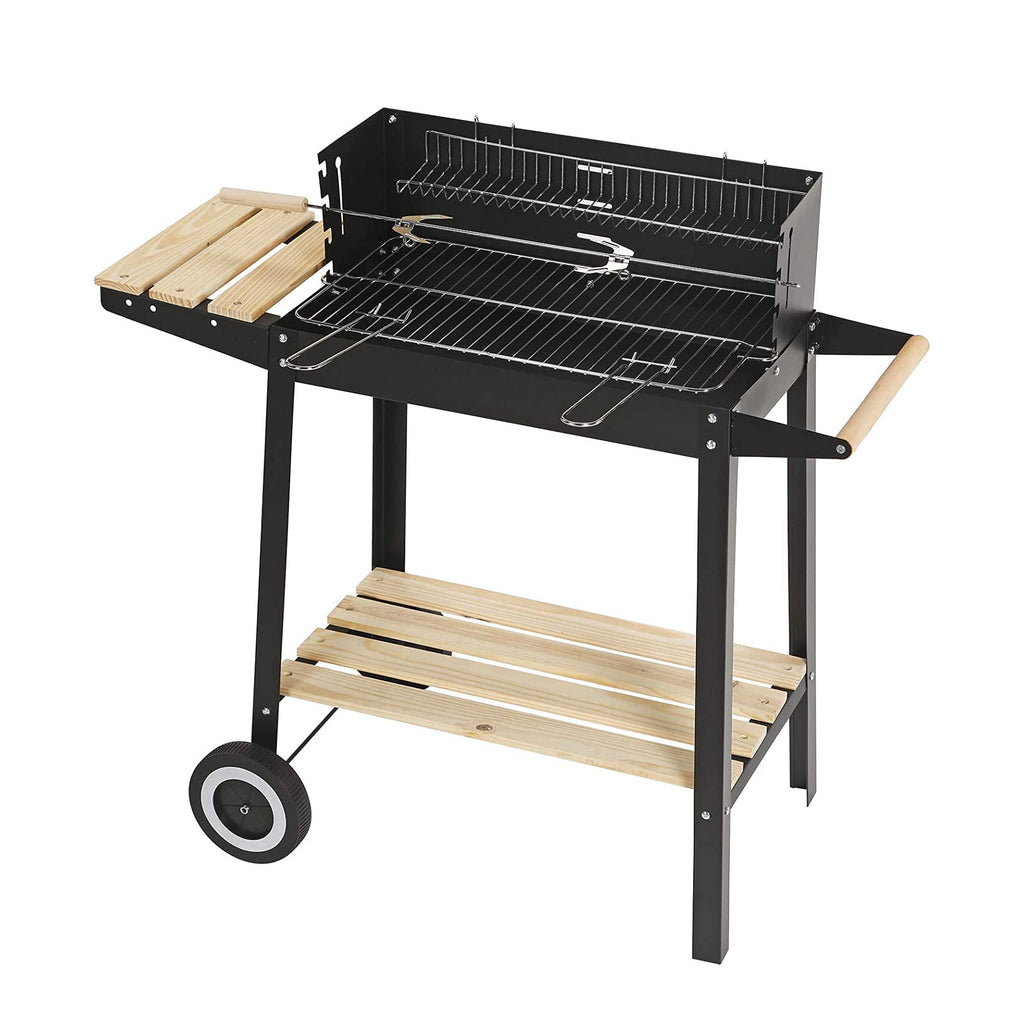 Charcoal grill with wooden table