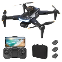 Remote Control Drone with Camera 8K Dual Camera 5GWIFI 5-sided Infrared Obstacle Avoidance Brushless Motor Optical Flow Localization Remote Control Quadcopter for Kids Adults with Storage Bag 3 blue grey, no GPS-3 battery